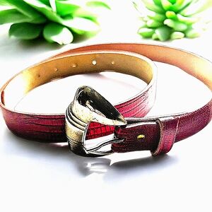 🍎Red Snake Skin-Look Belt w/ Silver Hardware